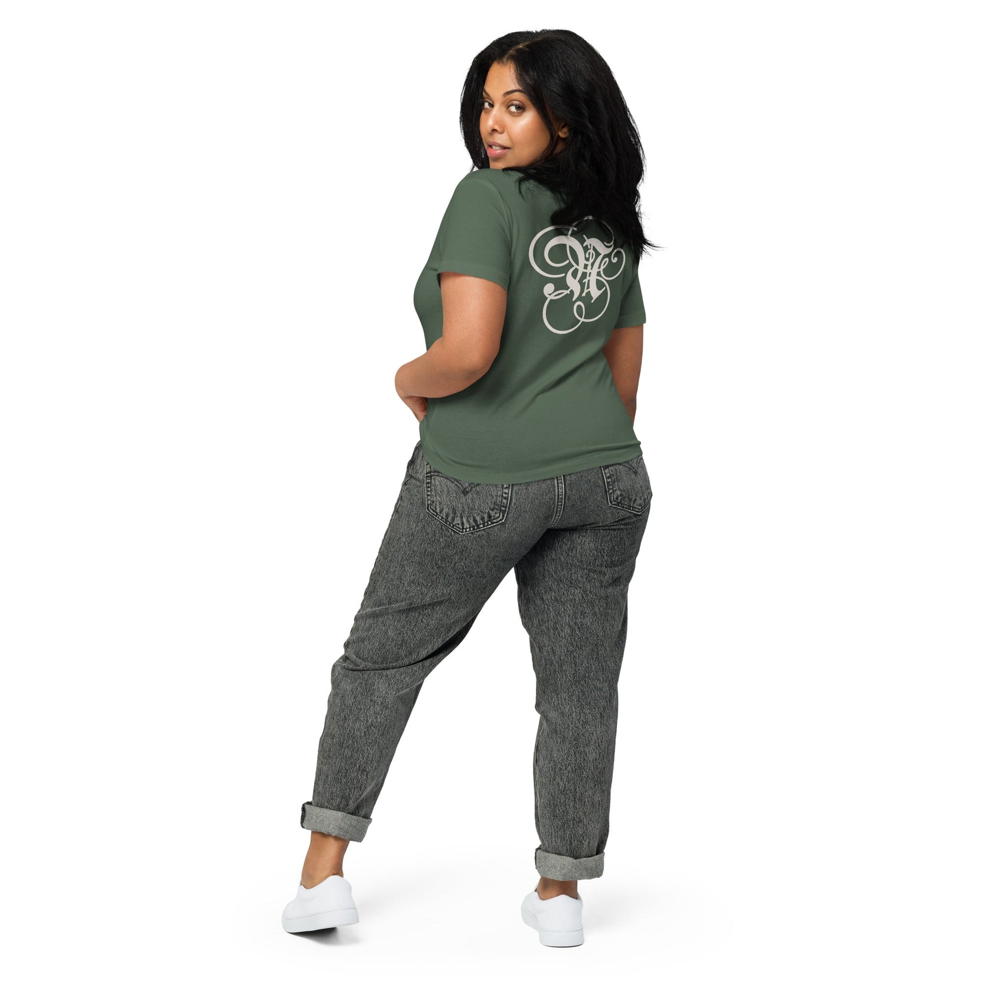 NHERITANCE® Women’s High - Waisted T-Shirt – Diamond Front Graphic, Monogram N Back - Nheritance